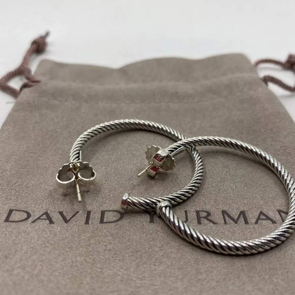 David Yurman Medium Cable Hoop Earrings 1.5" - Picture 5 of 11